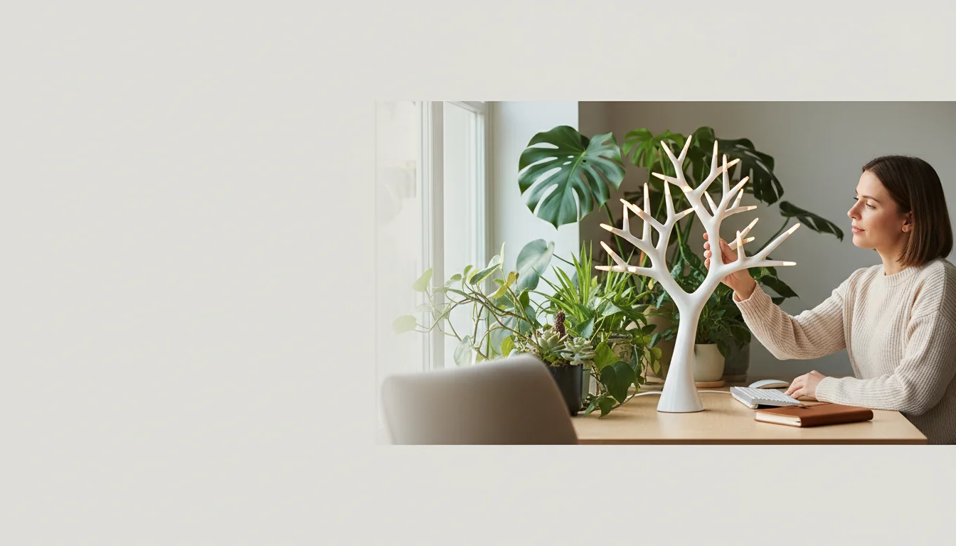 Bureau à la maison: booster le focus avec un arbre lumineux - Image de couverture